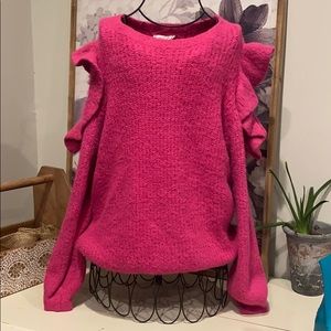 Pink Crewneck Open Shoulder Sweater